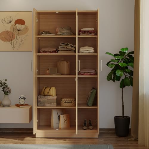 Image of Wakefit Wardrobe for Bedroom | 1 Yr Warranty | Cupboard for Bedroom, Almirah, Wooden Wardrobe, Multi-Shelves Storage with Mirror, Density:680-750 kg /m, Free Installation from Brand (Twill - UT)