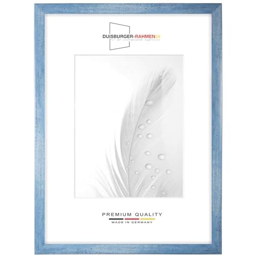 Duisburger-Rahmen24 DR24 35x45 Bilderrahmen (Hellblau) nach Maß, 35 mm breiter MDF Holzrahmen inkl. entspiegelter Anti-Reflex Kunstglasscheibe, stabiler Rückwand, Biegestiften und Aufhängern