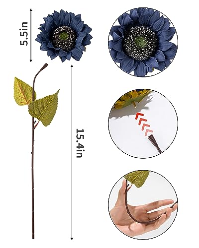 DuHouse 12pcs künstliche Sonnenblumen mit Langen Stielen, 12cm Seide Sonnenblumen Bulk für Hochzeit Haus Garten im Freien Party-Dekoration (Blau)
