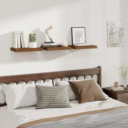 Image of Fun Memories 12 Inch Deep Floating Shelves, 16 x 12 Wooden Wall Shelves, Extra Deeper & Thicker Rustic Wall Mounted Storage Shelf for Fireplace, Living Room, Kitchen, Farmhouse, Walnut - 3Pack