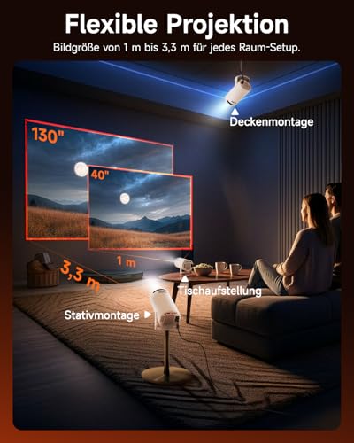 Rollei Smart Beamer 4K SB-502, Mini Projector Klein 4K Tragbar mit Auto Keystone 210° Drehbar Pojektor Heimkino Unterstützt Android 11/WiFi 6/BT 5.4 mit Leinwand, Beamer-4K-Mini-Projektor – Bild 8