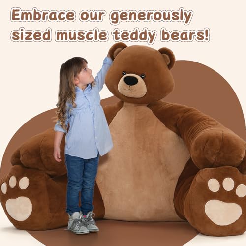 Image of MaoGoLan Giant Teddy Bear Stuffed Animal,Unique Little Head and Big Muscle Body Teddy Bear Plush Toy, 43.3 inch Sitting Height Huggable Teddy Bear Gift for Muscle Bear Lover, Party Favor,Long Distance