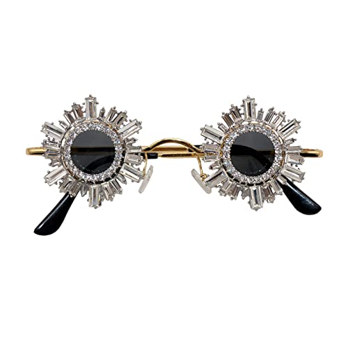 Popular Fashion Small Round Sunglasses Women Retro Punk Shades UV400 Men Clear Ocean Lens Trending Rhinestones Sun Glasses (gold&gray)