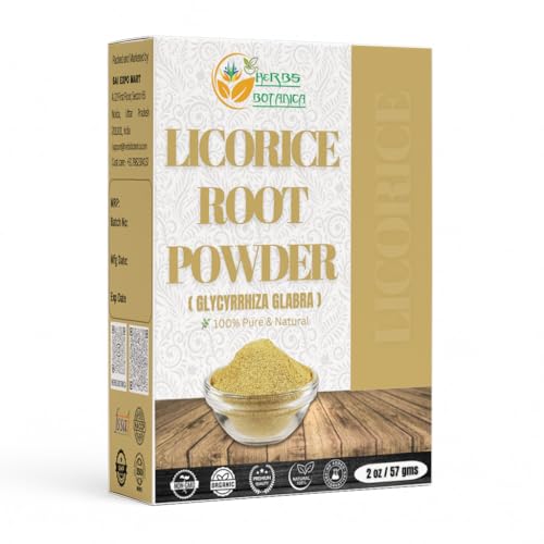Herbs Botanica Licorice Root Powder Natural Mulethi (Yastimadu) Powder (Glycyrrhiza Glabra) for Skin Care Herbal Tea Digestive Support & Wellness 2 oz