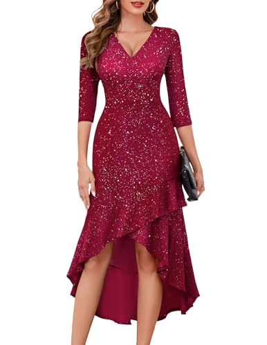 BeryLove Sequin Formal Wedding Guest Dress for Women Elegant High