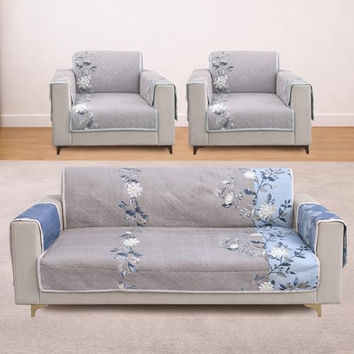 Image of Homerz Premium 7(3+1+1) Seater Quilted Reversible Sofa Cover Mat with Pocket Arms | Polyester Blend 350 GSM Full Coverage & Back Belt for Stability (Velaro, 5(3+1+1) Seater)