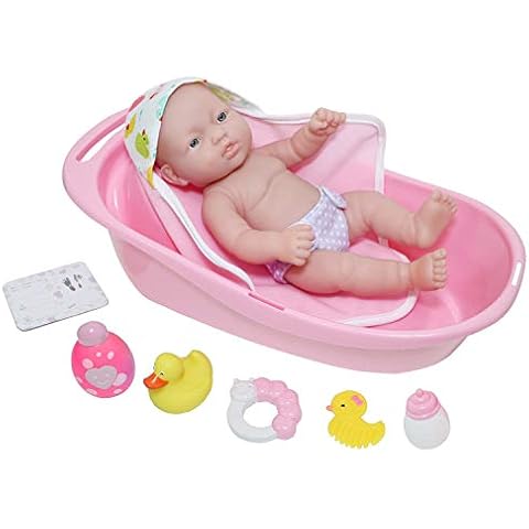 JC Toys - La Newborn | 10 piece Layette Deluxe Bathtub Gift Set | 12" Life-Like Vinyl Newborn Doll with Accessories | Pink | Waterproof | Ages 2+ Cover