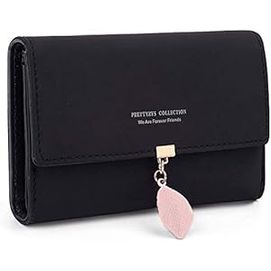 Geldbeutel Damen mittelgroß, Geldbörse Damen, Elegant Damen Portemonnaie mit viele Fächer（Schwarz）