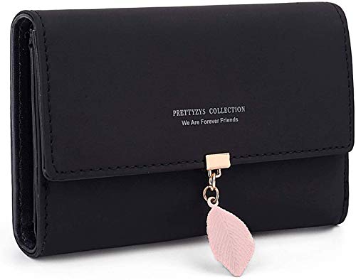 Geldbeutel Damen mittelgroß, Geldbörse Damen, Elegant Damen Portemonnaie mit viele Fächer(Schwarz)