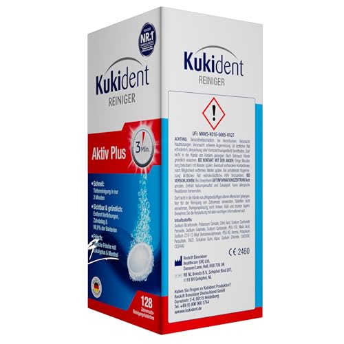 Kukident Aktiv Plus Pastillas para limpieza de dentaduras (128 piezas)