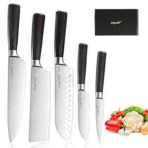Kitchen Knife Set, Chef Knife Set with Chef Santoku Cleaver Nakiri Fruit 5pcs Knife – Damascus Stainless Steel with pakkawood Handle for Kitchen Cutting Knife Set.