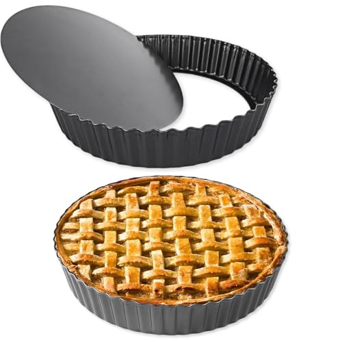 2 Pcs Quiche Tins with Loose Base, 28 cm 11 Inch Non Stick Tart Tin Loose Bottom Quiche Flan Dish Pie Dishes 5.5cm Deep Pan for Baking (Black)
