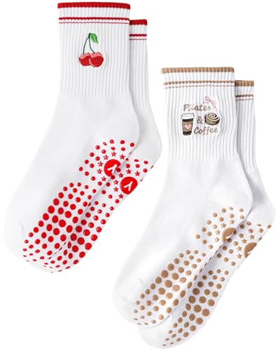Image of Yawlsow Pilates Grip Socks for Women Yoga Grippy Socks Cute Barre Non Skid Athletic Crew Sticky Sock Workout Hospital