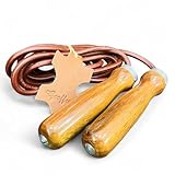Geoffrey - Retro Antique Brown 100% Cow Leather Jump Skipping Rope - 9ft- Rosewood Handles with Built in Weighted Studs in the Handles.