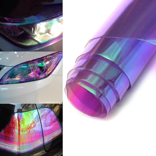 Image of HOME13 Self Adhesive Auto Car Tint Headlight Taillight Fog Light Vinyl Smoke Film Sheet Sticker Cover Car & Bike Protection Film (Chameleon Purple, 12x80 Inch)