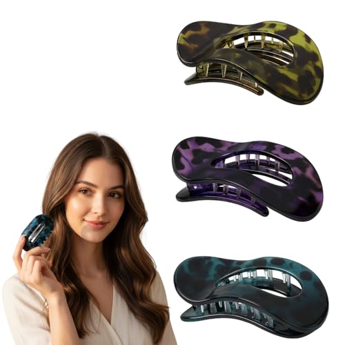 Image of 3 Pcs Korean Fashion Matte Hair Claw Clip for Thick & Thin Hair Strong Hold Large Hair Clutcher, Non-Slip Tortoise Shell Hair Accessories for Women & Girls, Stylish Hair Clips