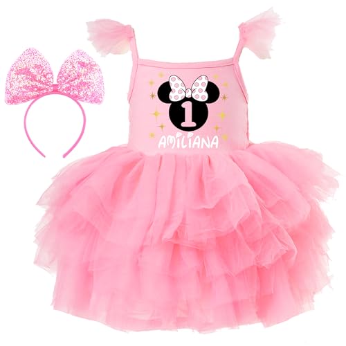 Minnie Birthday Girl outfit Pink tutu dress with name and age (Pink&Black)