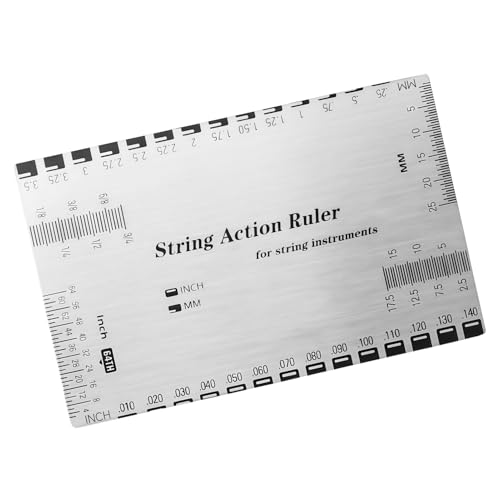 Ryetvok Guitar Action Gauge, 3.31In×2.13In Silver Stainless Steel String Height Gauge, Dual Unit (MM/Inch) Guitar Setup Tool for Acoustic Electric Bass, Essential Luthier Tools & Guitar Accessories