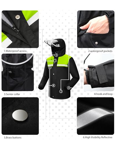 Image of iCreek Rain Suit Waterproof Jacket and Pants Hi Vis Raincoat for Men and Women Reflective Outdoor for All-Sport Work