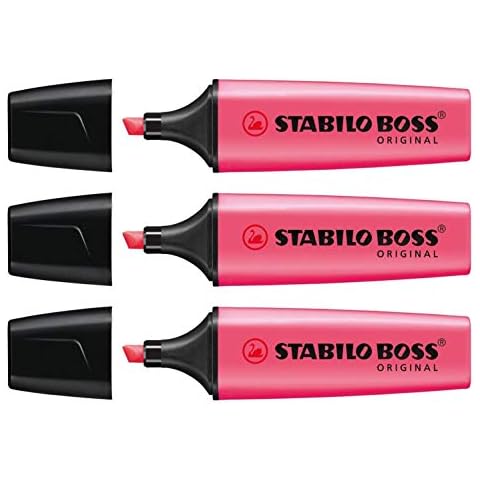 Stabilo – Lote de 3 subrayadores Boss originales recargables, punta biselada, rosa Cover