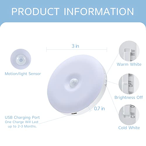 Wisekoti 3Pack Upgrated Motion Sensor Night Light, Switchable Rechargeable Cordless Led Puck Night Lights, Secured To The Wall By Magnets, Used In Closets, Stairs, Bathrooms, Bedrooms Etc. #TOP1