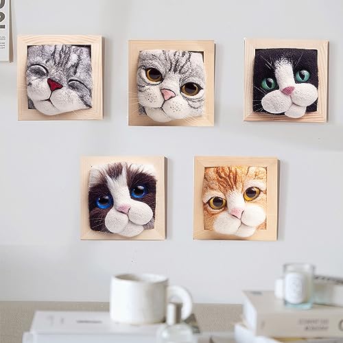 Quincry Needle Felting Kits for Beginners,Cat Head Photo Frame Ornaments Knitting Kit - Lovely Cat Decor & Wool Felt Cat Plush Toy Kit for DIY Handcraft Project for Christmas & Birthday Gifts (C)