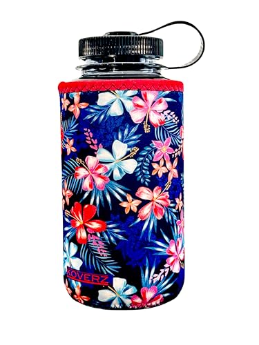 Koverz Water Bottle Sleeve, Neoprene Insulated Bottle Sleeve, Fits 32-40 Oz. Water Bottle, Washable and Reusable, XL Size, Hawaiian Floral
