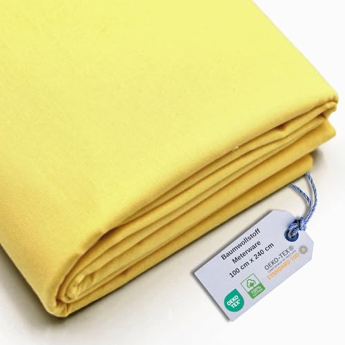 Stoff Virginia Tex, Meterware, Baumwollstoff 100%, große Breite 240 cm, Baumwollstoff 100% Oeko -Tex Standard 100 Unifarben zum Nähen (Gelb, 100 cm)