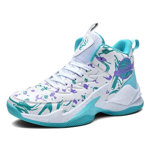 WELRUNG Men's Women's High Top Basketball Shoes Breathable Non Slip Outdoor Sneakers Fashion Shoes Green 11.5/10 US