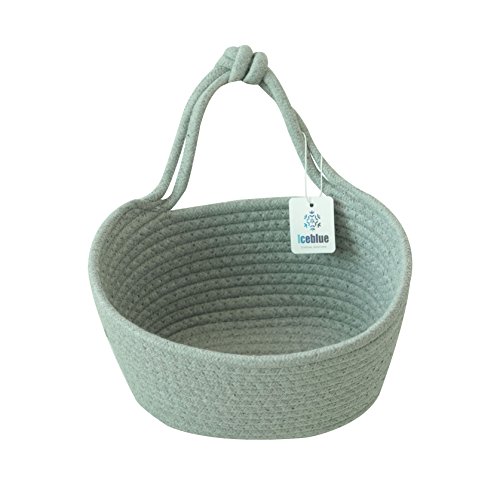 Iceblue 7.8''X5''X5''Grey Oval Cotton Rope Over Wall Door Closet Window Hanging Storage Basket #TOP3