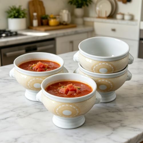 Image of Cinf Lion Head Ceramic Bowls Set of 4, 12 oz Soup & Cereal Bowls | 12 oz ceramic bowls with lion head design, microwave safe for soup, cereal, fruit, desserts and everyday dining