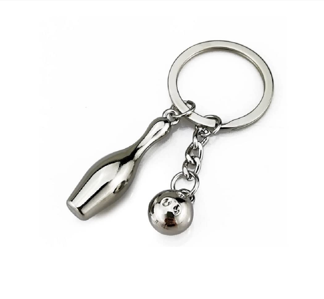 FamilienkalenderBowling Pin and Ball Keyring in Silver | Gift for Men | Bowling Club | Bowling Track | Bowling Ball