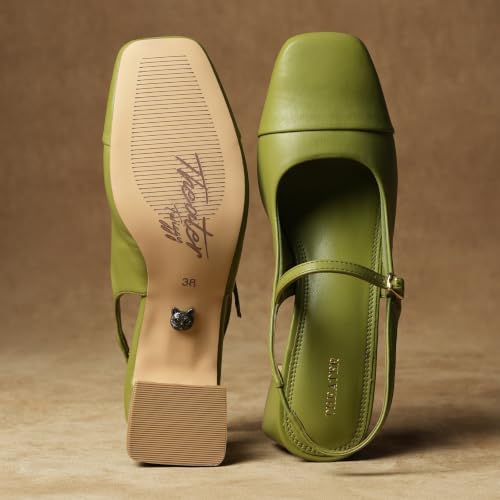 Image of Theater Women Twiggy Mary Jane Block Heel Sandals with Square Toe and Adjustable Buckle Slingback | Cushioned Comfort for Office & Formal Wear
