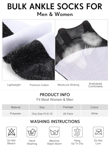 Image of Foaincore 60 Pairs Ankle Socks Bulk for Men Women, Low Cut Breathable Cushioned Athletic Running No Show Socks Multipack