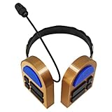 Anime Role Luka Cosplay Headwear 3D Printed Decorative Headphones with Microphone Gold and Blue Nonfunctional Headgear