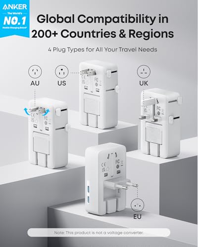Anker Nano European Travel Plug Adapter, 5-Port Fordable Travel Adapter with 1AC 2USB-A 2USB-C Ports,Temperature Control, Essentials for Over 200 Countries, Ideal for Travel (1-Pac image 3