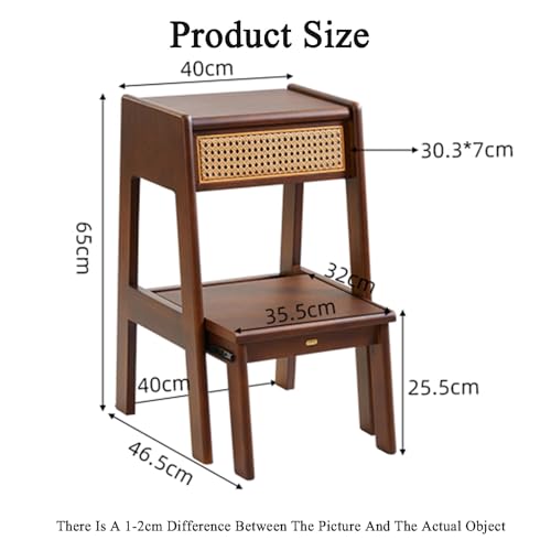 Taburete madera con cajón silla almacenamiento doble escalón para el hogar la oficina y la biblioteca