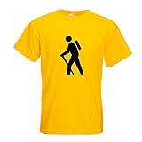 T-Shirt - Pictogramme de Randonneur - Jaune - S - imprimé avec Motif - été - Chemise Amusante - Sport - Loisirs