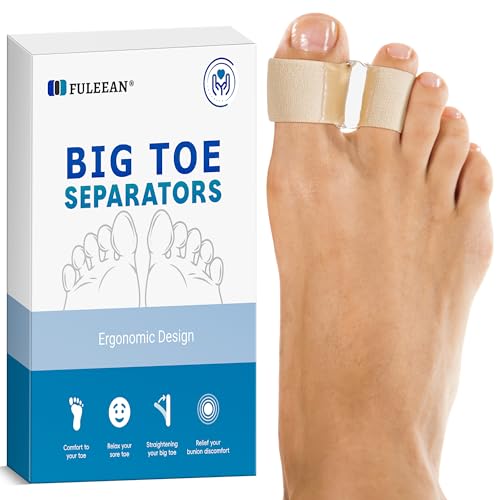 FULEEAN Big Toe Spacer/Corrector,Overlapping Toes, Bunion Pain Relief, Toe Alignment, Soft Silicone/Gel, 2 Loop,Day Night Wear,3 Sizes,Comfortable, Washable. (Beige, MIDDLE: WOMEN 9.5-11 /MEN 6.5-9)