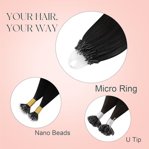 Image of Easyouth 22 Inch Micro Ring Hair Extensions Human Hair Black, Lightweight
