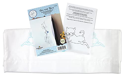 Image of Cats with Yarn Stamped for Embroidery Pillowcases - Set of 2