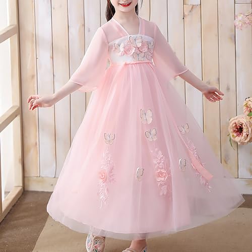 Chinese 𝐇𝐚𝐧𝐟𝐮 Dress for Girls Ancient Traditional Elegant Tang Suit Vintage Girls Long Sleeve Dress Under 102