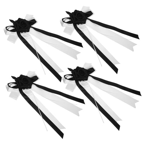 Toyvian 4 Pezzi Decorazioni Funebri Neri con Rosa Sintetica Decorazione per Auto Maniglie Porte Specchietti Retrovisori e Allestimento Funerale