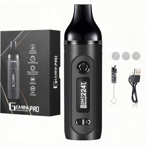 KinZon Vaporisateur Gemini Pro pour herbe sèche, affichage OLED et contrôle de la température, chauffage rapide en 30s (Noir)