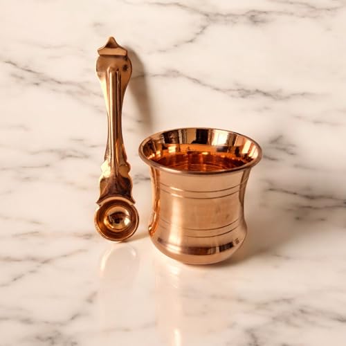 Image of Copper Panchapatra Udharini Set with Snake Head Design Udarini | Pooja Accessory for Home or Office Temple | Pooja Glass and Spoon for Charnamrit | Height : 2.5 Inch | Weight : 60 gm(Copper)