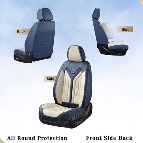 Image of Coverado Car Seat Covers Full Set, Leather Seat Covers for Cars, Automotive Seat Covers Car Seat Protectors Car Accessories Universal Fit for Most Sedans SUV Pick-up Truck(Blue&Beige)
