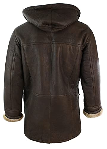 Mens Winter Real Sheepskin Leather Duffle Safari Jacket Tan ginger & Ginger Hood3
