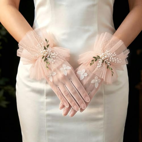 Image of PATPAT Bridal Wedding White Gloves for Women with Pearl, Elegant Lace Gloves for Women Princess Glove for Bride, Cosplay & Formal Events Banquet Stage Performance Accessories