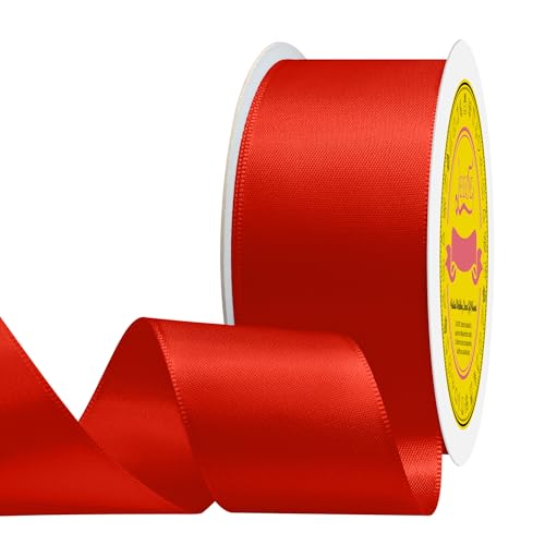 Image of Double Face Red Satin Ribbon 1-1 /2 inch X 25 Yards Polyester Red Ribbon for Gift Wrapping Very Suitable for Weddings Party Hair Bow Invitation Decorations and More