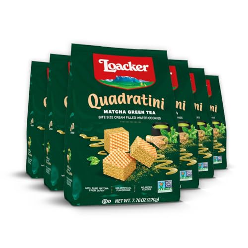 Image of Loacker Quadratini Matcha Green Tea Wafer Cookies, 30% Less Sugar, 6-Pack